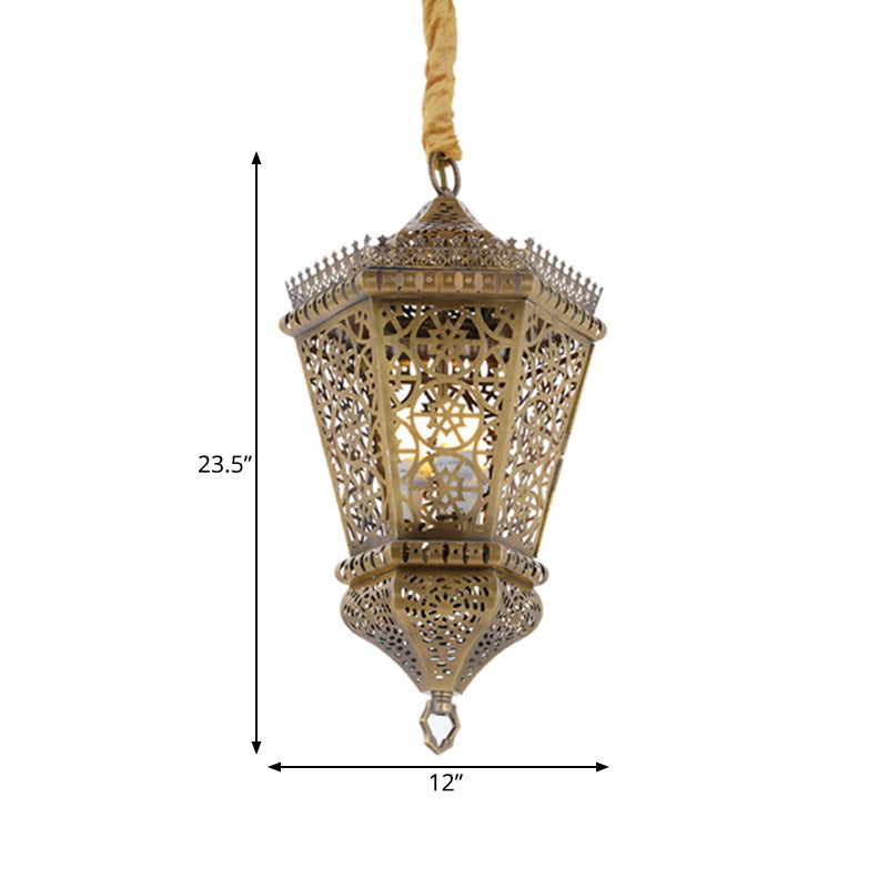 Brass 1 Light Hanging Lighting Arab Style Metal Hollowed Out Pendant Lamp for Corridor Clearhalo 'Ceiling Lights' 'Pendant Lights' 'Pendants' Lighting' 400290