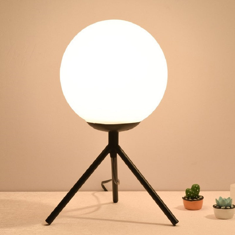 Contemporary 1 Bulb Table Light Black Sphere Small Desk Lamp with Opal Glass Shade Clearhalo 'Lamps' 'Table Lamps' Lighting' 400337