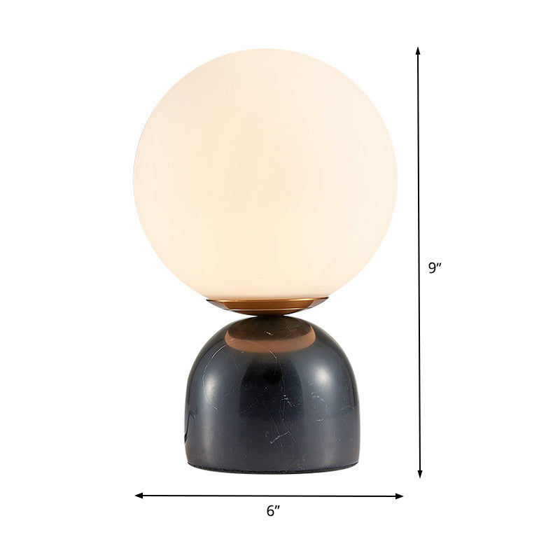 Black Global Table Light Modernist 1 Bulb Opal Glass Nightstand Lamp with Marble Base Clearhalo 'Lamps' 'Table Lamps' Lighting' 400401