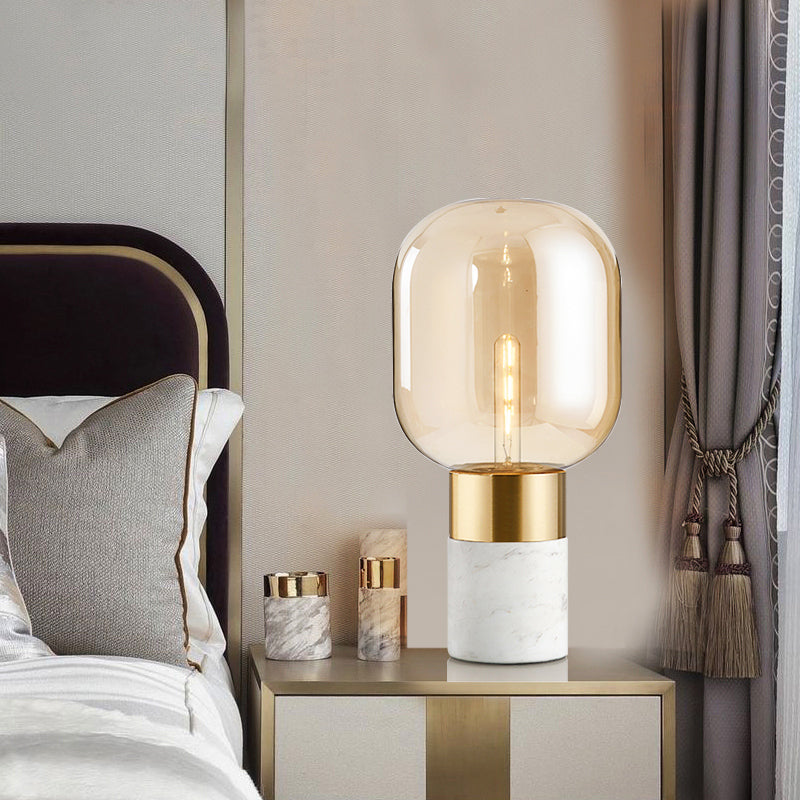 Urn Table Light Modern Amber Glass 1 Head Bedside Nightstand Lamp with Marble Base Clearhalo 'Lamps' 'Table Lamps' Lighting' 400419