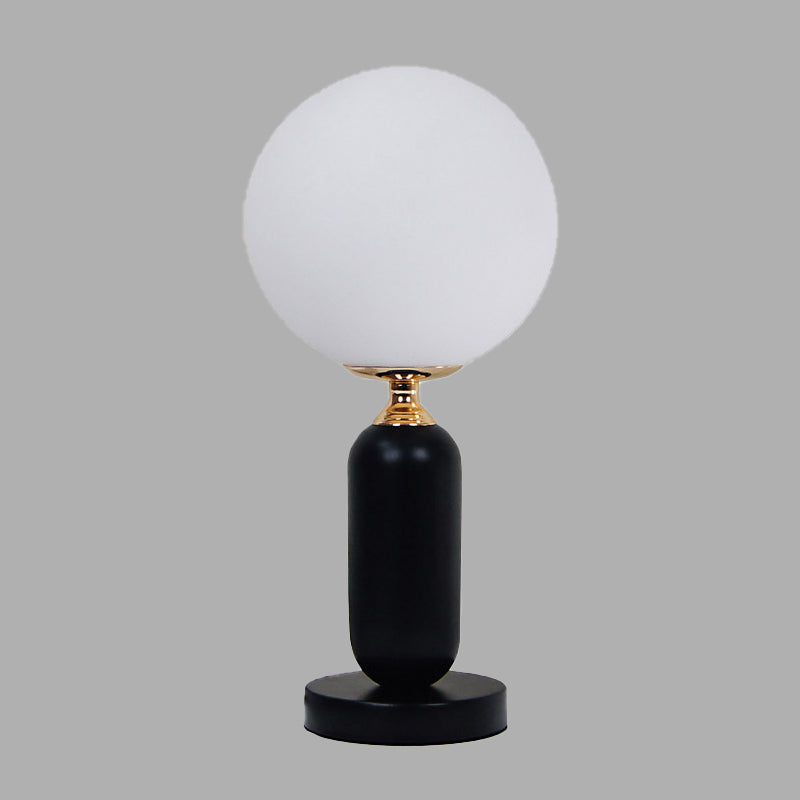 1 Bulb Study Table Lamp Modern Black Reading Book Light with Round White Glass Shade Clearhalo 'Lamps' 'Table Lamps' Lighting' 400441