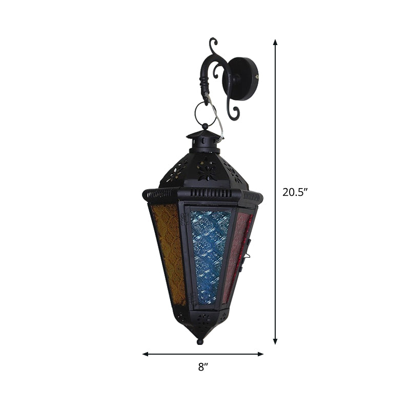 1 Bulb Iron Sconce Lamp Art Deco Blue/Black Cone Balcony Wall Mount Ceiling Light with Colorful Glass Shade Clearhalo 'Wall Lamps & Sconces' 'Wall Lights' Lighting' 400515