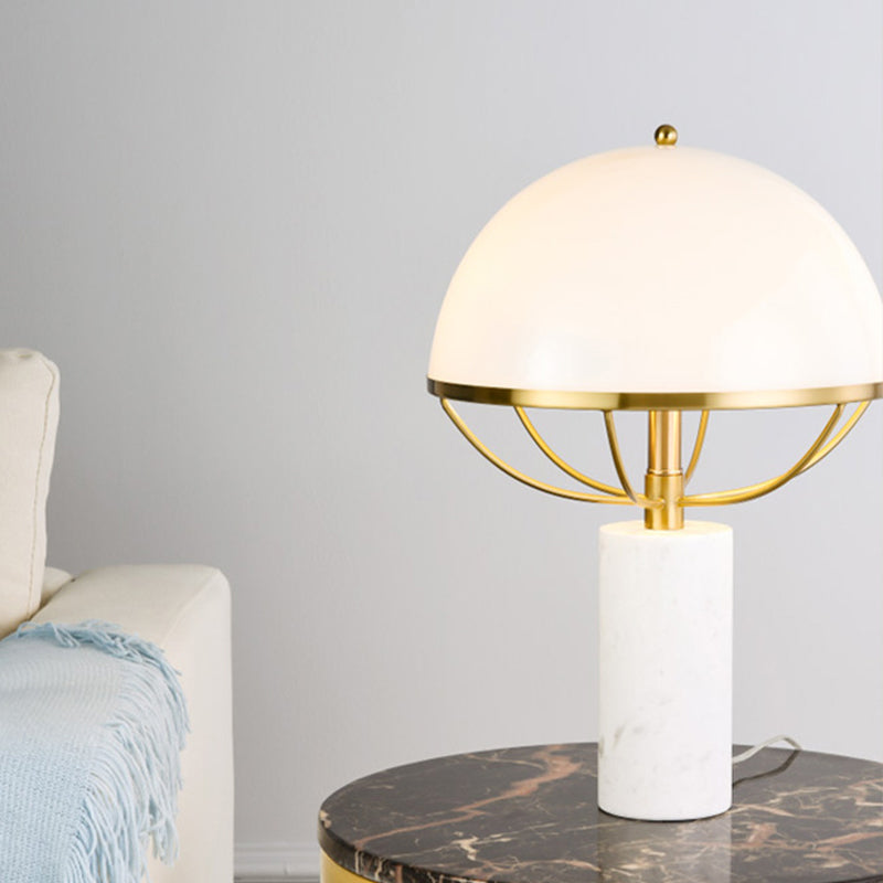 Gold Hemisphere Task Lamp Modernism 1 Head Opal Glass Table Light with Marble Base Gold Clearhalo 'Lamps' 'Table Lamps' Lighting' 400847