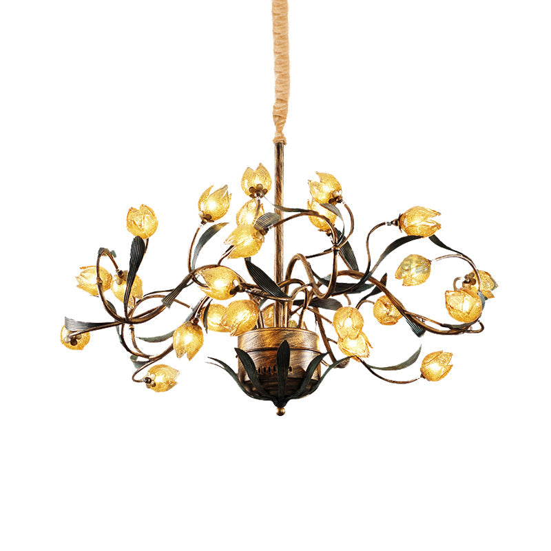 Tulip Metal Chandelier Light Pastoral 25 Bulbs Living Room LED Pendant Lighting Fixture in Brass Clearhalo 'Ceiling Lights' 'Chandeliers' Lighting' options 400889