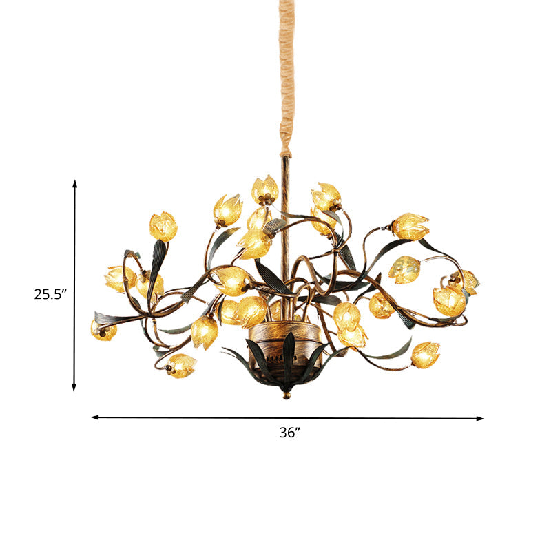 Tulip Metal Chandelier Light Pastoral 25 Bulbs Living Room LED Pendant Lighting Fixture in Brass Clearhalo 'Ceiling Lights' 'Chandeliers' Lighting' options 400891