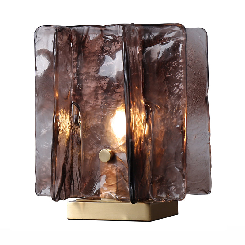 Modernist Shaded Task Lighting Brown Glass 1 Head Nightstand Lamp in Brass with Metal Base Clearhalo 'Lamps' 'Table Lamps' Lighting' 400934