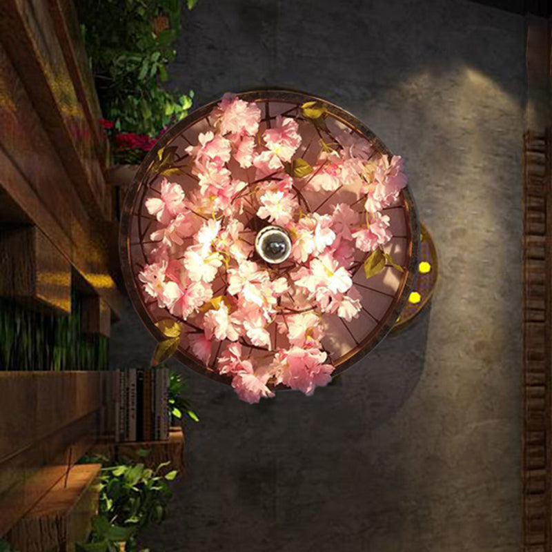 LED Wall Lighting Industrial Restaurant Flower Wall Mount Light Fixture with Wheel Metal Shade in Black, 12.5