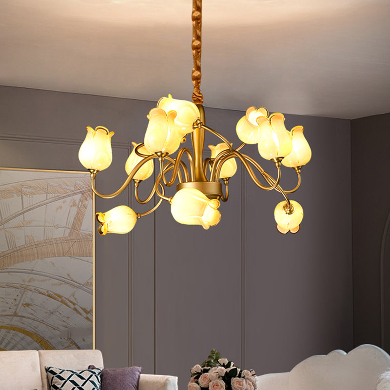 Tulip Bedroom Ceiling Chandelier American Garden Metal 12 Heads Gold LED Pendant Light Fixture Clearhalo 'Ceiling Lights' 'Chandeliers' Lighting' options 401387