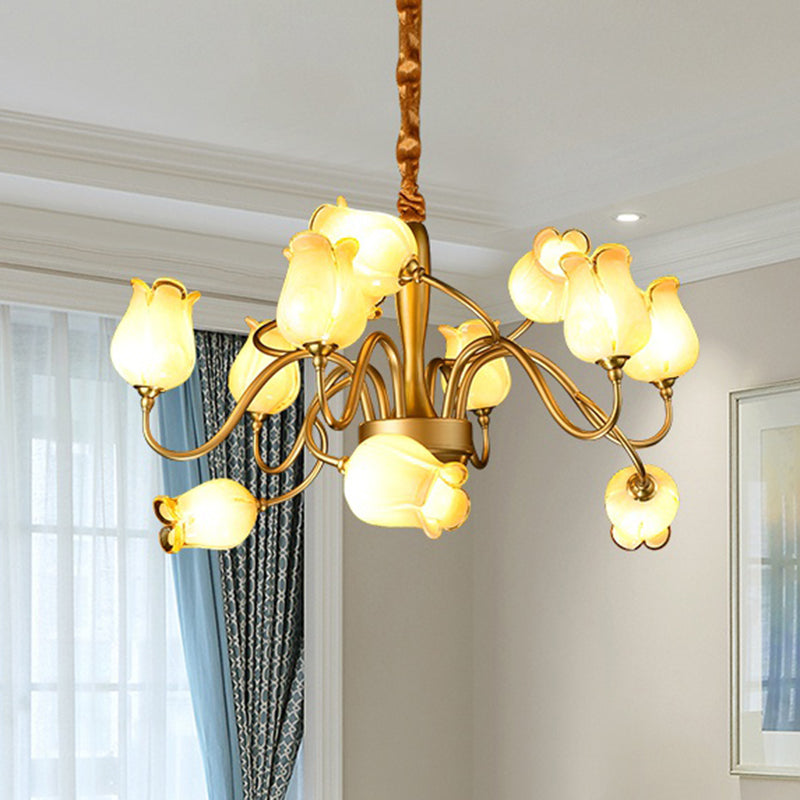 Tulip Bedroom Ceiling Chandelier American Garden Metal 12 Heads Gold LED Pendant Light Fixture Clearhalo 'Ceiling Lights' 'Chandeliers' Lighting' options 401388