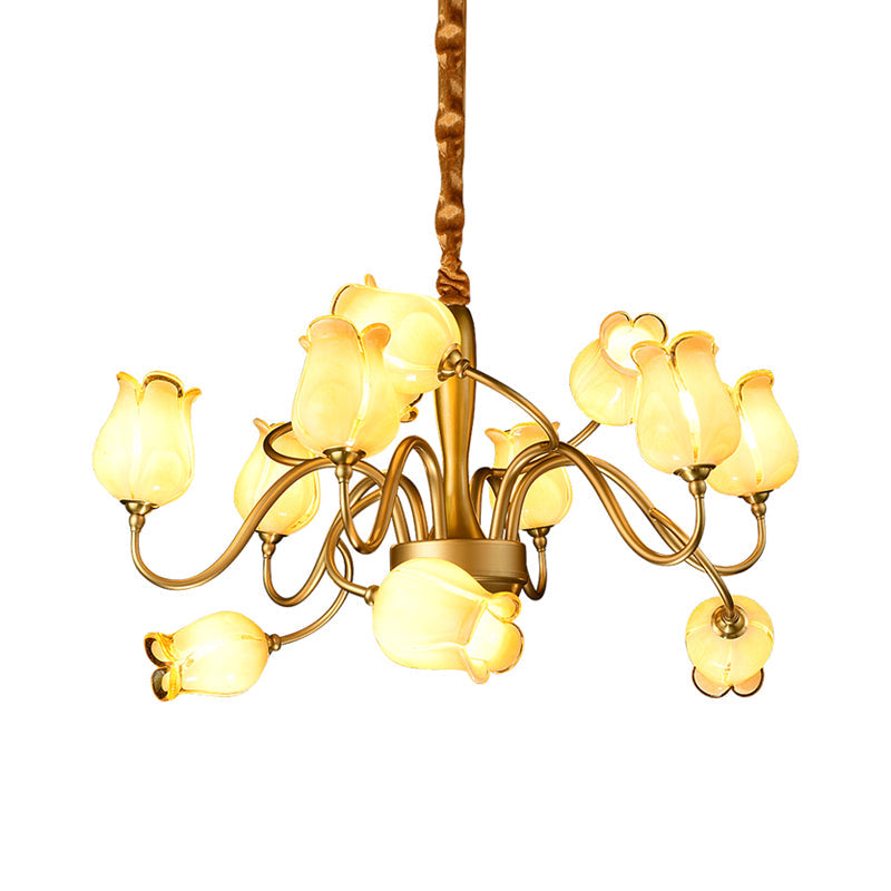 Tulip Bedroom Ceiling Chandelier American Garden Metal 12 Heads Gold LED Pendant Light Fixture Clearhalo 'Ceiling Lights' 'Chandeliers' Lighting' options 401390