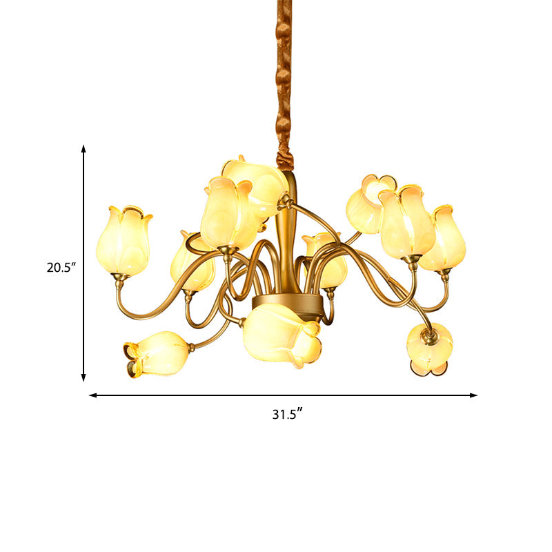 Tulip Bedroom Ceiling Chandelier American Garden Metal 12 Heads Gold LED Pendant Light Fixture Clearhalo 'Ceiling Lights' 'Chandeliers' Lighting' options 401391