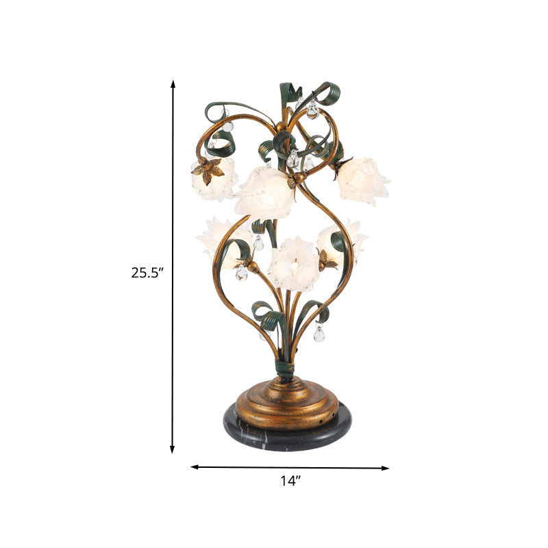 6 Bulbs Floral Table Lamp Pastoral Style Brass Metal LED Nightstand Lighting for Bedroom Clearhalo 'Lamps' 'Table Lamps' Lighting' 401691