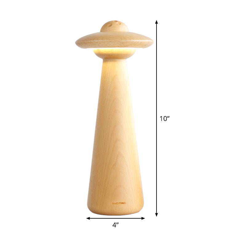 Modernist Mushroom Table Light Wood LED Small Desk Lamp in Beige for Living Room Clearhalo 'Lamps' 'Table Lamps' Lighting' 401978