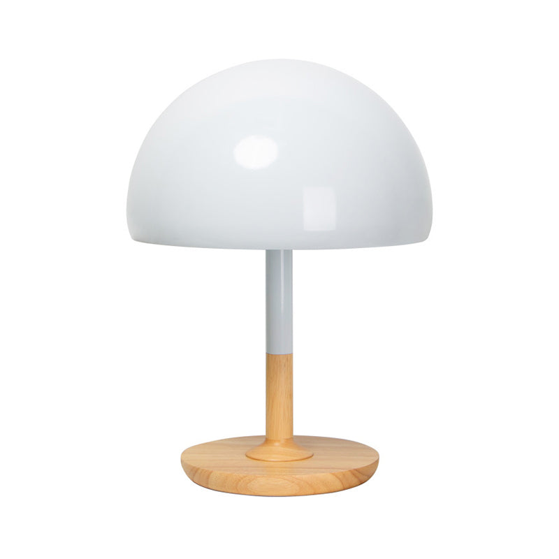 Metal Hemisphere Desk Lamp Modern 1 Head White Table Light, Circular Beige Wood Base Clearhalo 'Lamps' 'Table Lamps' Lighting' 402002