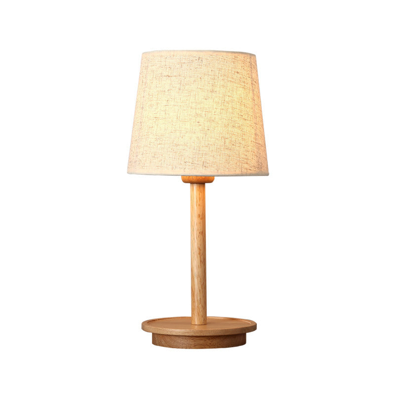 Modern Tapered Desk Light Fabric 1 Bulb Night Table Lamp in White with Wood Base Clearhalo 'Lamps' 'Table Lamps' Lighting' 402083