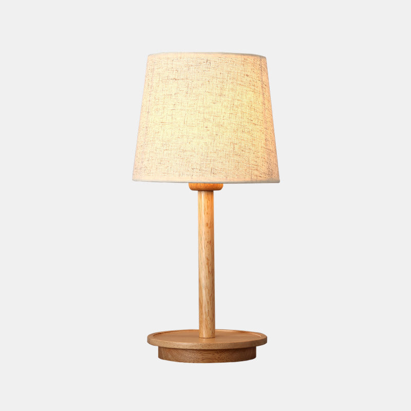 Modern Tapered Desk Light Fabric 1 Bulb Night Table Lamp in White with Wood Base Clearhalo 'Lamps' 'Table Lamps' Lighting' 402084