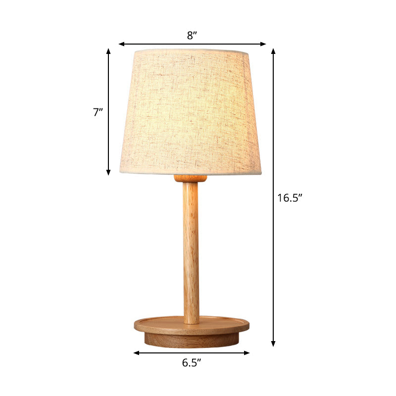 Modern Tapered Desk Light Fabric 1 Bulb Night Table Lamp in White with Wood Base Clearhalo 'Lamps' 'Table Lamps' Lighting' 402085