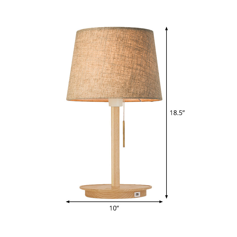 Fabric Flared Task Light Modern 1 Bulb Nightstand Lamp in Flaxen with Pull Chain Clearhalo 'Lamps' 'Table Lamps' Lighting' 402090