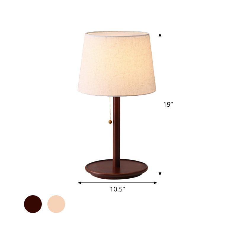 1 Head Conical Table Light Modernist Fabric Small Desk Lamp in Red Brown/Wood with Pull Chain Clearhalo 'Lamps' 'Table Lamps' Lighting' 402119