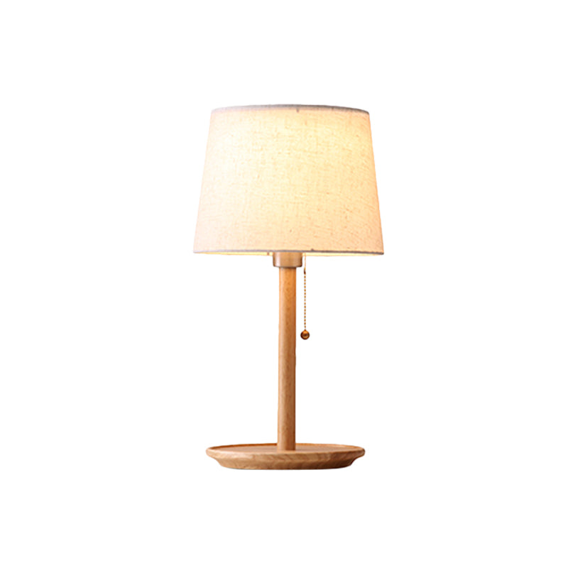 1 Head Conical Table Light Modernist Fabric Small Desk Lamp in Red Brown/Wood with Pull Chain Clearhalo 'Lamps' 'Table Lamps' Lighting' 402122