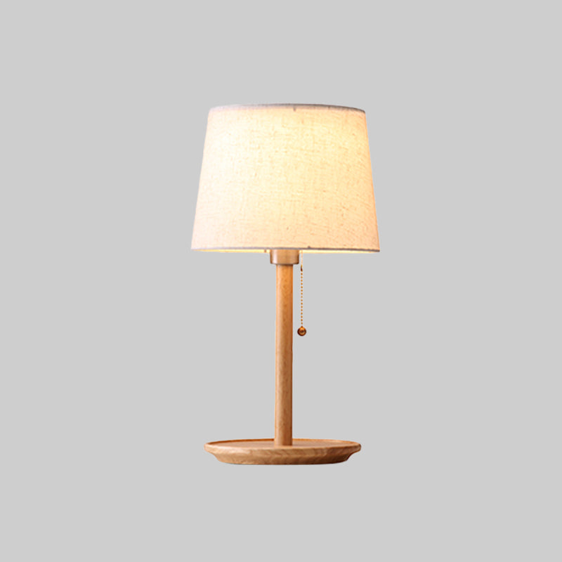 1 Head Conical Table Light Modernist Fabric Small Desk Lamp in Red Brown/Wood with Pull Chain Clearhalo 'Lamps' 'Table Lamps' Lighting' 402123