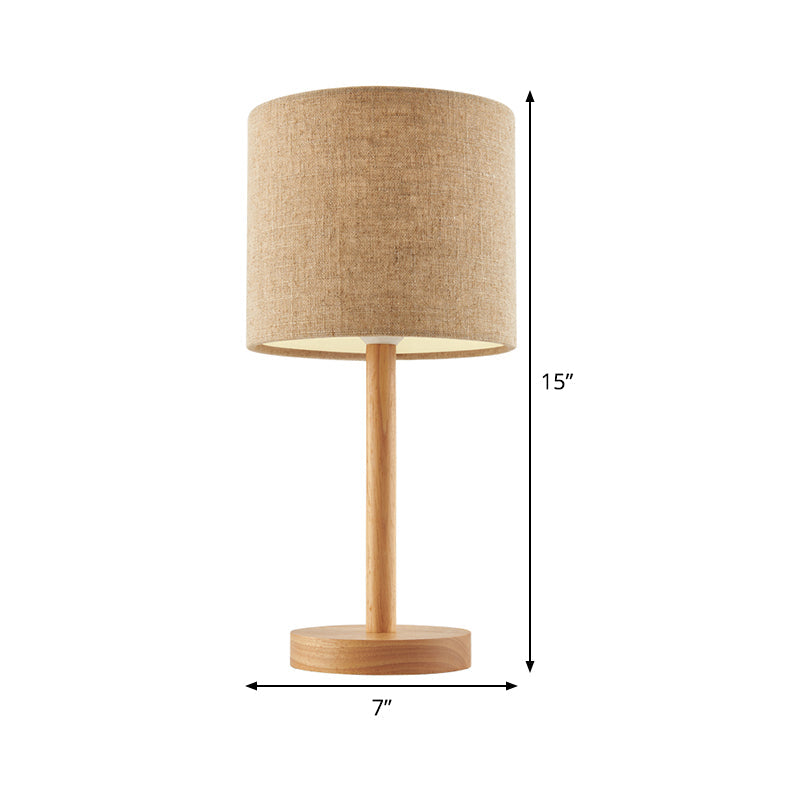 Straight Sided Shade Desk Light Modernist Fabric 1 Head Nightstand Lamp in Flaxen Clearhalo 'Lamps' 'Table Lamps' Lighting' 402128