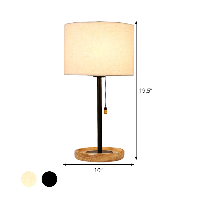 Modernist Cylinder Task Light Fabric 1 Bulb Reading Lamp in Black/Flaxen with Pull Chain Clearhalo 'Lamps' 'Table Lamps' Lighting' 402142