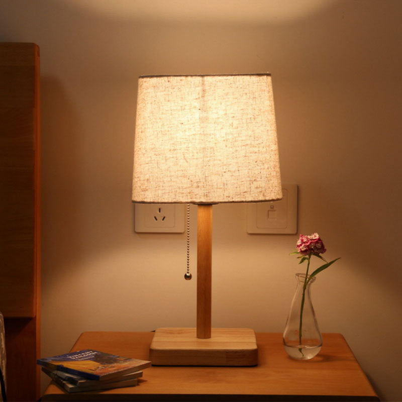 Contemporary 1 Bulb Desk Lamp Wood Trapezoid Reading Book Light with Fabric Shade Clearhalo 'Lamps' 'Table Lamps' Lighting' 402153