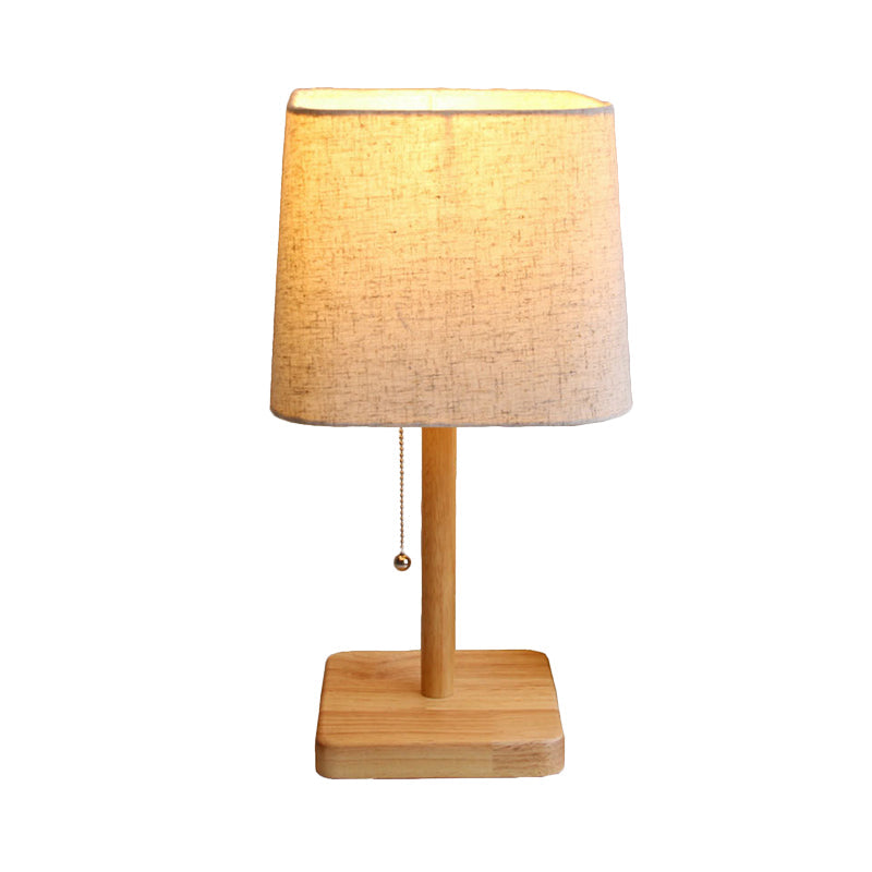 Contemporary 1 Bulb Desk Lamp Wood Trapezoid Reading Book Light with Fabric Shade Clearhalo 'Lamps' 'Table Lamps' Lighting' 402154