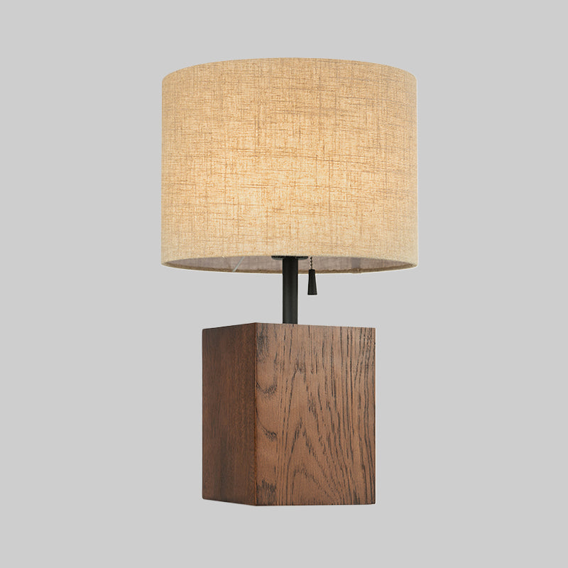 Flaxen Cylinder Desk Light Modern 1 Bulb Fabric Table Lamp, Brown Rectangular Wood Base Clearhalo 'Lamps' 'Table Lamps' Lighting' 402160