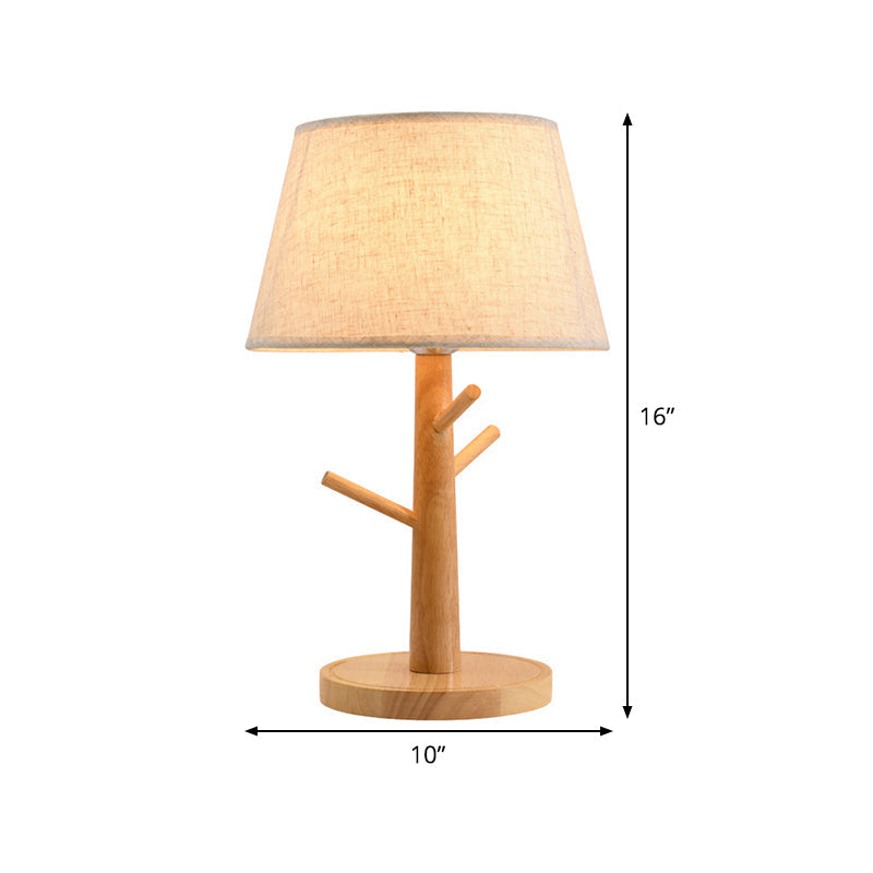 1 Head Tapered Drum Nightstand Lamp Contemporary Fabric Reading Book Light in Wood Clearhalo 'Lamps' 'Table Lamps' Lighting' 402180