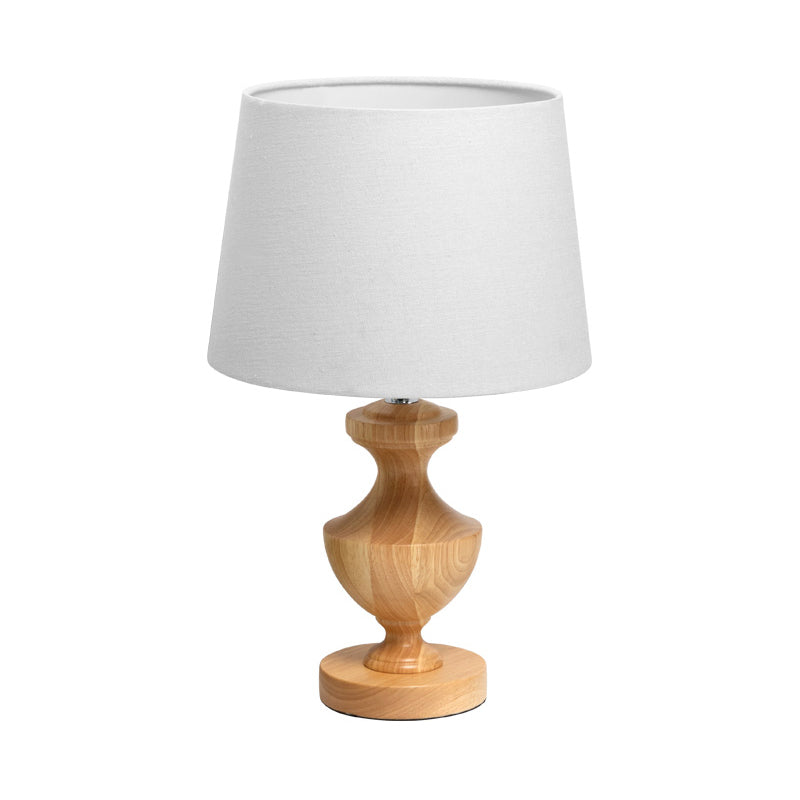 Urn Shape Nightstand Lamp Modern Wood 1 Bulb Reading Light in Beige with Fabric Shade Clearhalo 'Lamps' 'Table Lamps' Lighting' 402199