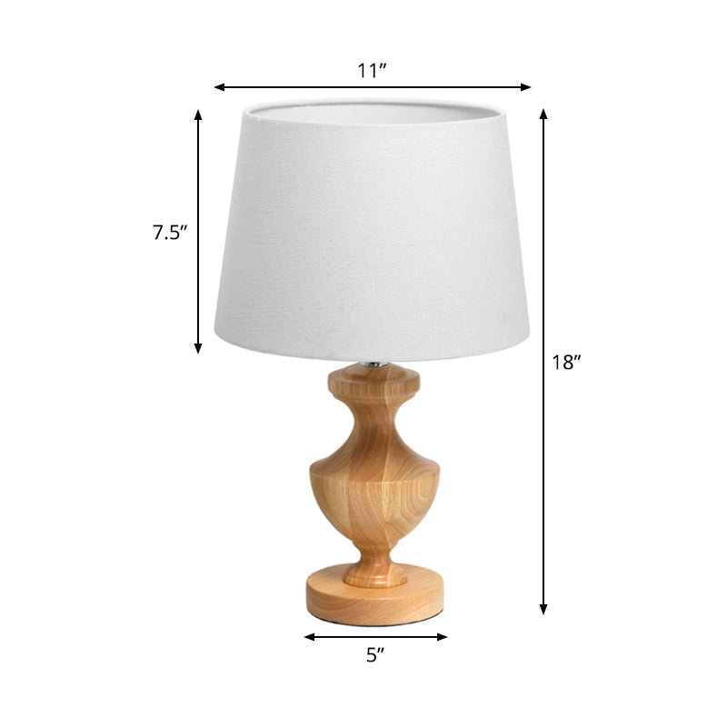 Urn Shape Nightstand Lamp Modern Wood 1 Bulb Reading Light in Beige with Fabric Shade Clearhalo 'Lamps' 'Table Lamps' Lighting' 402200