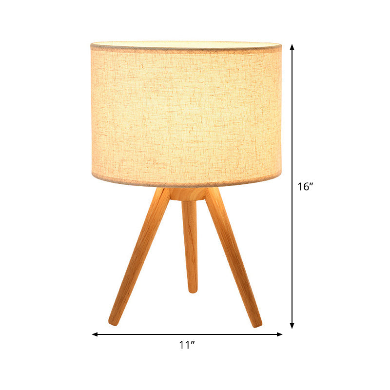 1 Bulb Bedside Task Lighting Modern Wood Night Table Lamp with Cylinder Fabric Shade Clearhalo 'Lamps' 'Table Lamps' Lighting' 402238