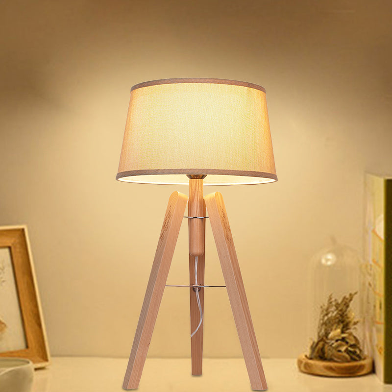 Fabric Tapered Desk Light Modernist 1 Bulb Night Table Lamp in Brown/Beige with Wood Tripod Clearhalo 'Lamps' 'Table Lamps' Lighting' 402268