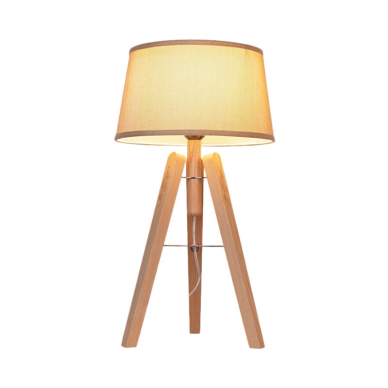 Fabric Tapered Desk Light Modernist 1 Bulb Night Table Lamp in Brown/Beige with Wood Tripod Clearhalo 'Lamps' 'Table Lamps' Lighting' 402269