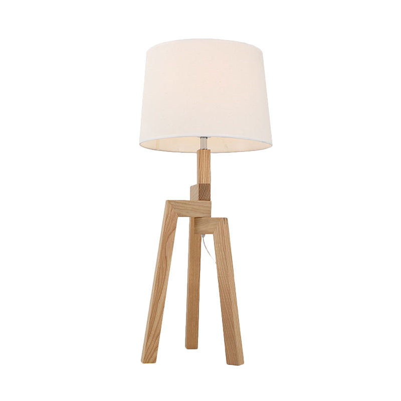 1 Head Barrel Shade Desk Lamp Modern Fabric Table Light in White with Wood Tripod Clearhalo 'Lamps' 'Table Lamps' Lighting' 402293