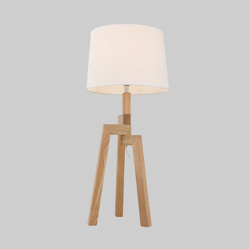 1 Head Barrel Shade Desk Lamp Modern Fabric Table Light in White with Wood Tripod Clearhalo 'Lamps' 'Table Lamps' Lighting' 402294