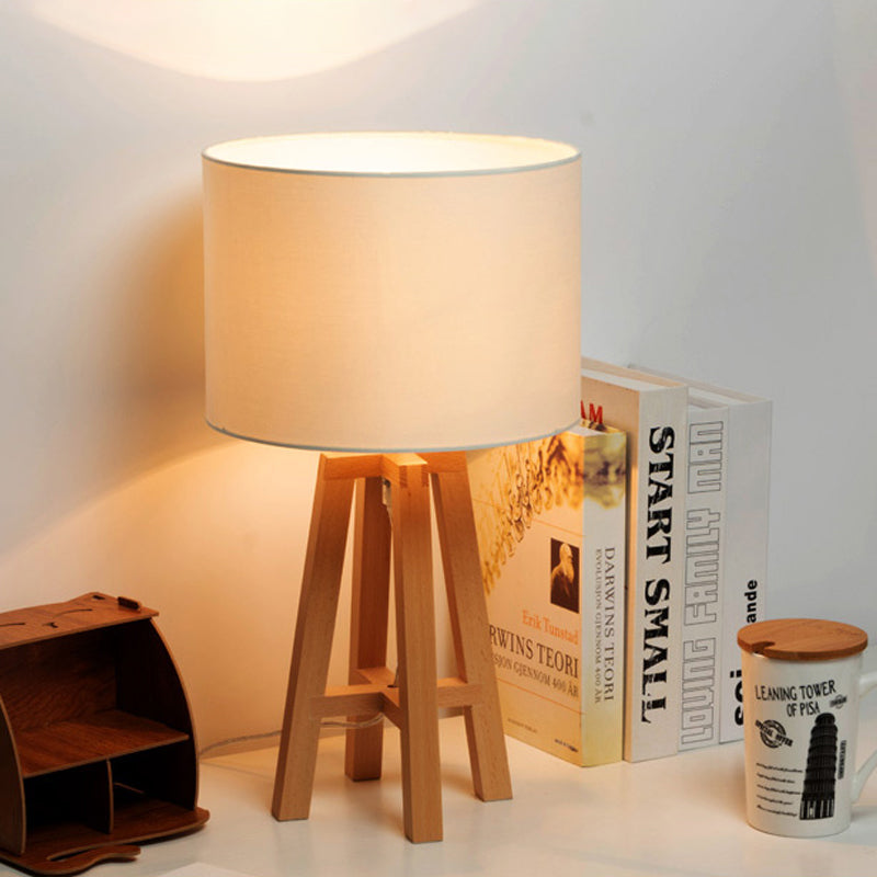 Contemporary Cylindrical Nightstand Lamp Fabric 1 Head Reading Book Light in Flaxen/White Clearhalo 'Lamps' 'Table Lamps' Lighting' 402307