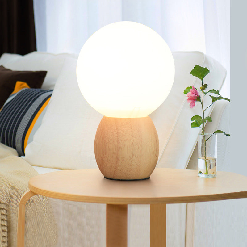 White Glass Spherical Task Lighting Contemporary 1 Bulb Reading Book Light in Wood Clearhalo 'Lamps' 'Table Lamps' Lighting' 402331