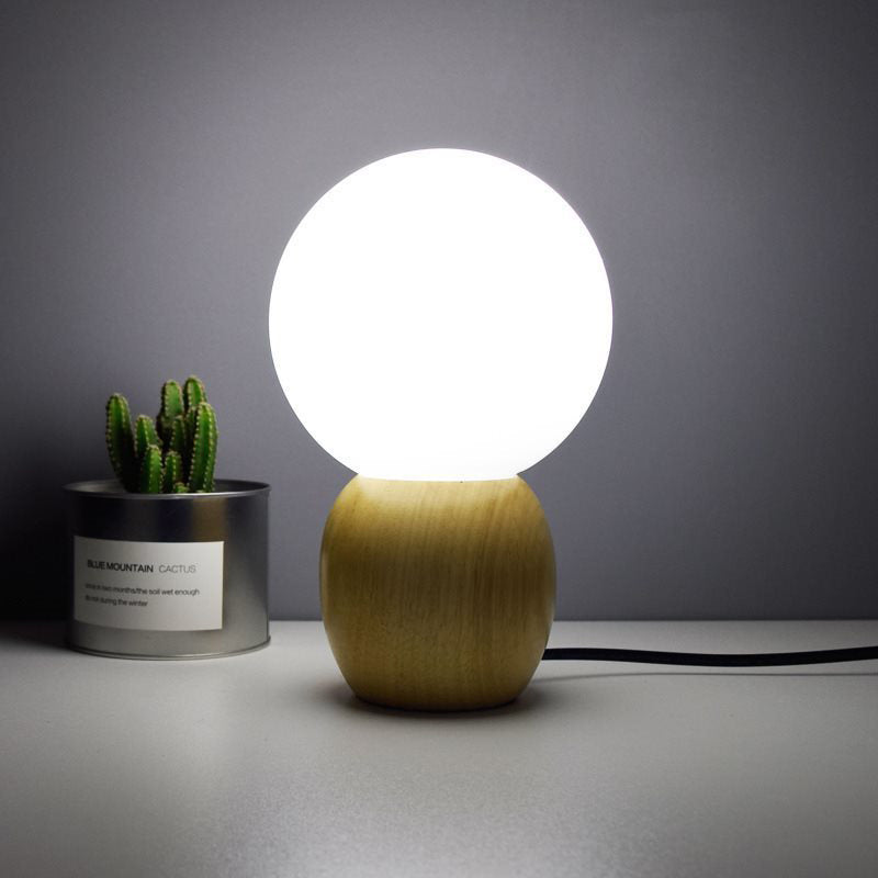 White Glass Spherical Task Lighting Contemporary 1 Bulb Reading Book Light in Wood Clearhalo 'Lamps' 'Table Lamps' Lighting' 402332