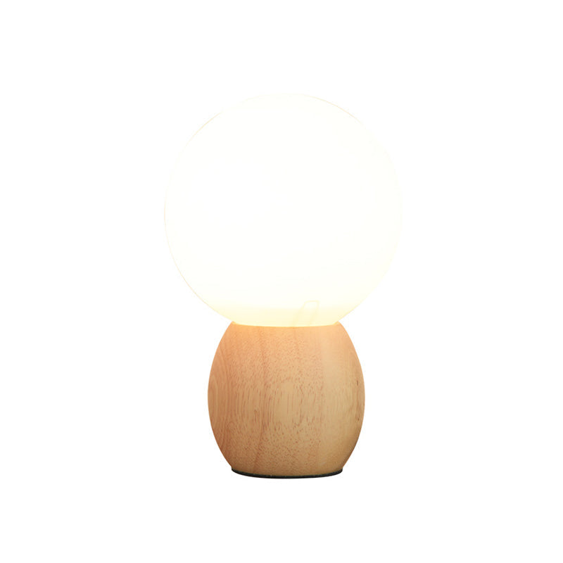 White Glass Spherical Task Lighting Contemporary 1 Bulb Reading Book Light in Wood Clearhalo 'Lamps' 'Table Lamps' Lighting' 402333