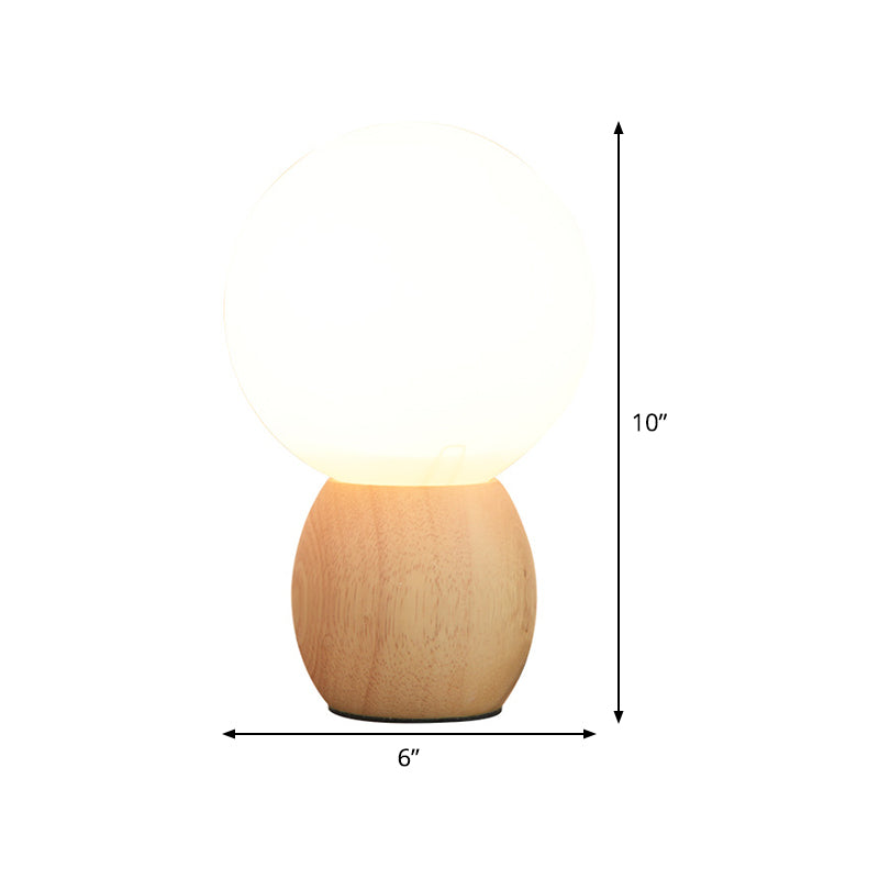 White Glass Spherical Task Lighting Contemporary 1 Bulb Reading Book Light in Wood Clearhalo 'Lamps' 'Table Lamps' Lighting' 402334