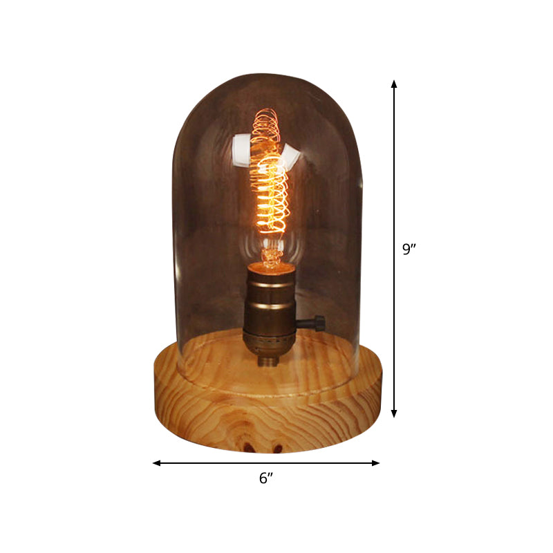 Contemporary 1 Bulb Table Light Wood Cylindrical Small Desk Lamp with Clear Glass Shade Clearhalo 'Lamps' 'Table Lamps' Lighting' 402344