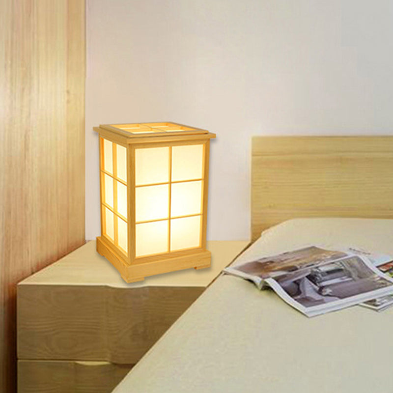 1 Head Bedroom Table Lamp Chinese Beige Reading Book Light with House Wood Shade Clearhalo 'Lamps' 'Table Lamps' Lighting' 402371