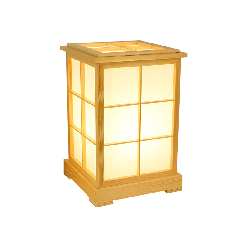 1 Head Bedroom Table Lamp Chinese Beige Reading Book Light with House Wood Shade Clearhalo 'Lamps' 'Table Lamps' Lighting' 402372