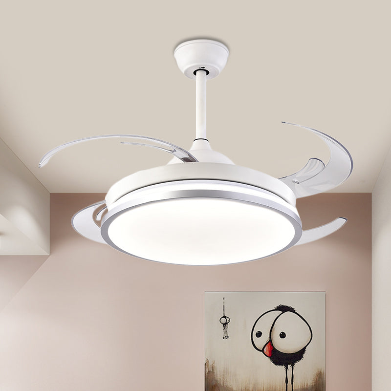 Modern Circular Ceiling Fan Lamp LED Metal Semi Flush Mount Light in White with 8 Blades for Bedroom, 48