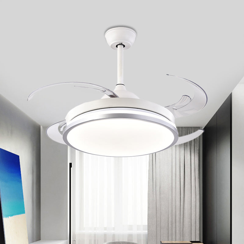 Modern Circular Ceiling Fan Lamp LED Metal Semi Flush Mount Light in White with 8 Blades for Bedroom, 48