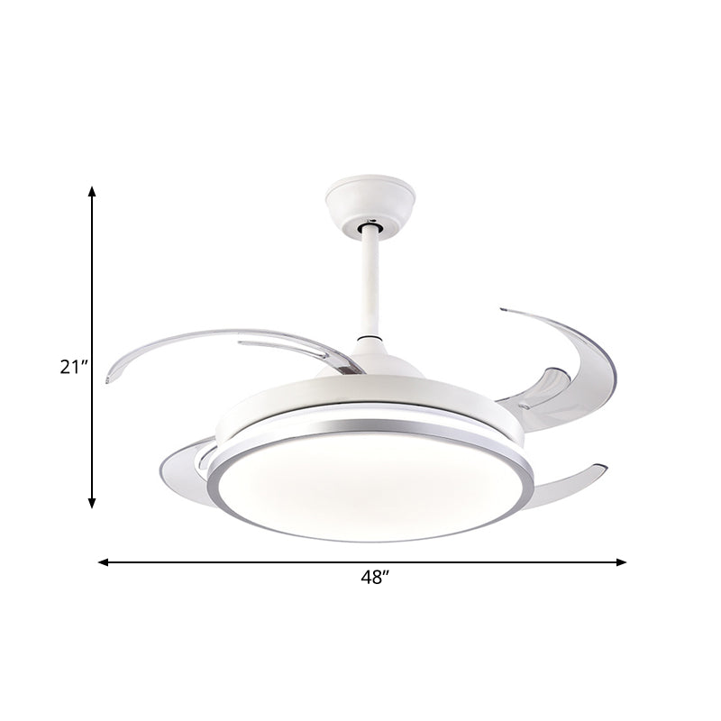 Modern Circular Ceiling Fan Lamp LED Metal Semi Flush Mount Light in White with 8 Blades for Bedroom, 48