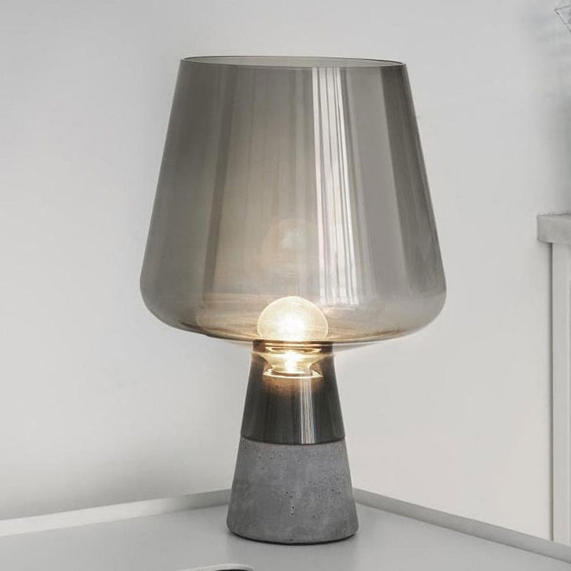 Modernism Cup Desk Light Cognac/Smoke Gray Glass 1 Head Bedside Table Lamp with Cement Base Smoke Gray Clearhalo 'Lamps' 'Table Lamps' Lighting' 402476